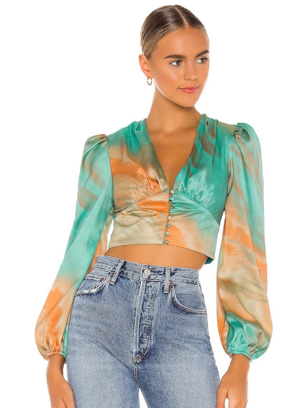 superdown Satin Crop Top in Mint and Peach